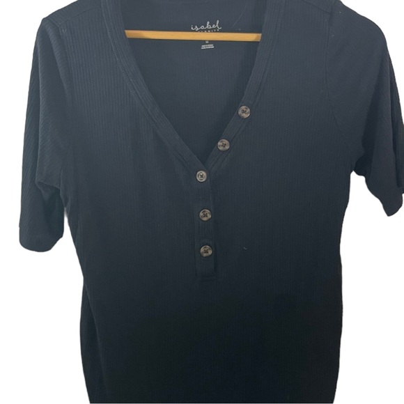 Isabel Maternity Black Ribbed V Neck Top with Button Detail - Picture 2 of 6